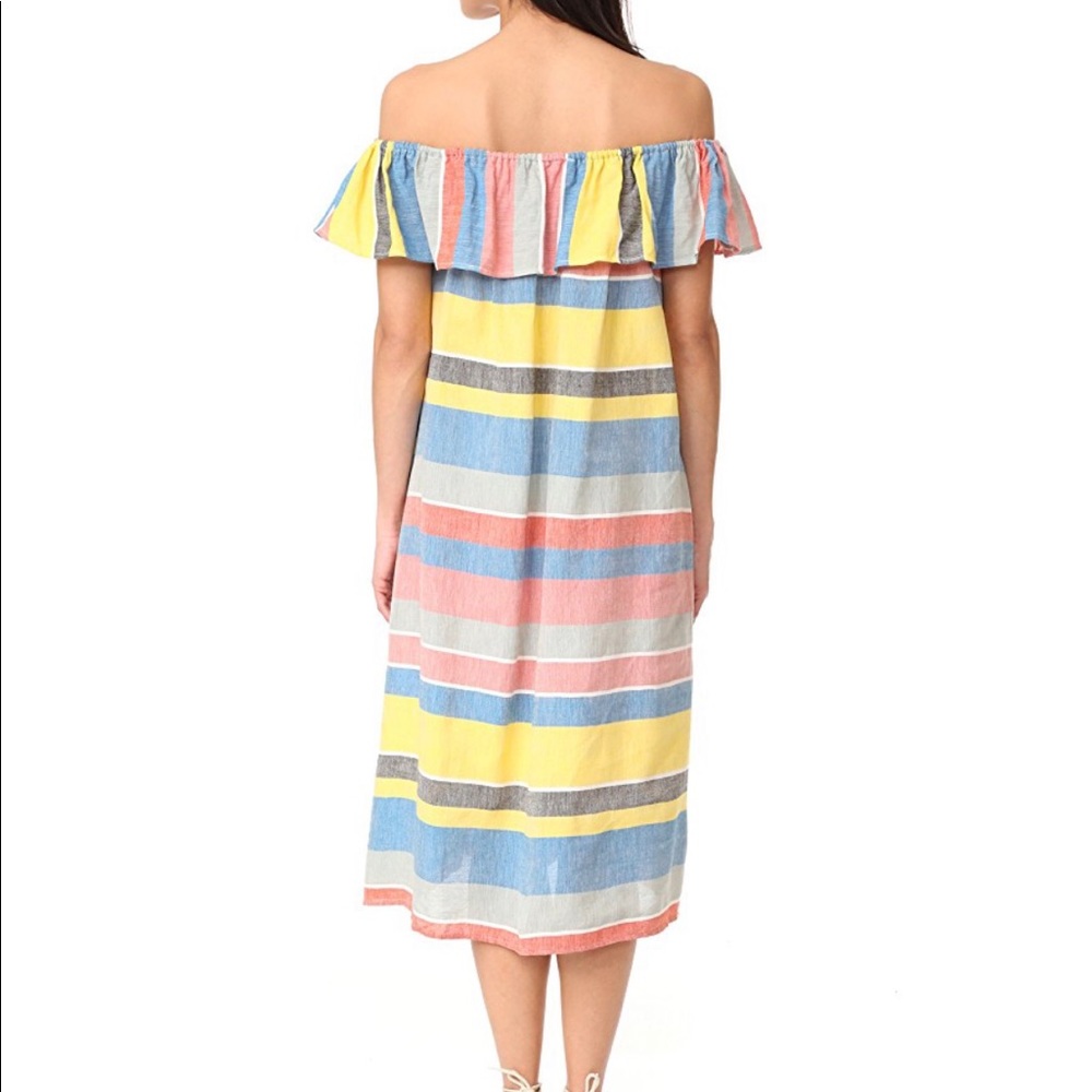 NEW Proud Mary Off The Shoulder Stripe and Ruffle Cotton Dress Size S/M